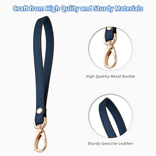 Genuine Leather Wristlet Strap - Universal Hand Lanyard Replacement - color: Gold - Blue