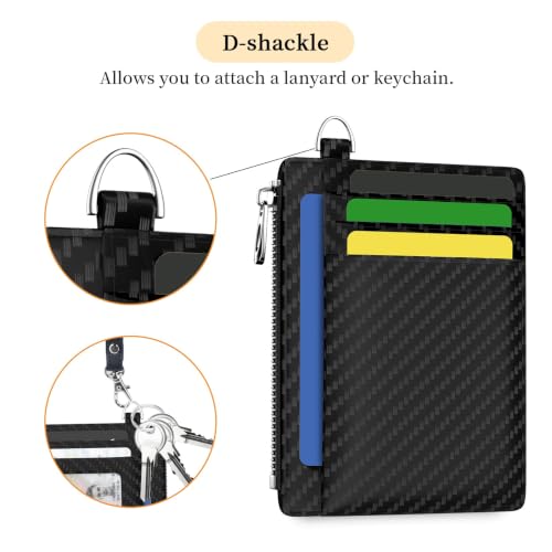 Hancynir Minimalist Black Slim Wallet Men Credit Card Holder Small RFID | Zipper Pocket Wallet, Thin Travel Coin Purse, Ladies Women Mens Gifts, Cute Card Case, 6 Card Slots, ID Window, PU Leather - color: 01-Carbon Black