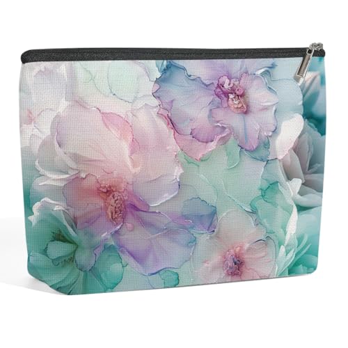 Watercolor Fluid Ink Soft Floral Makeup Bag, Cosmetic Bags for Her - color: Pastel Marble 465