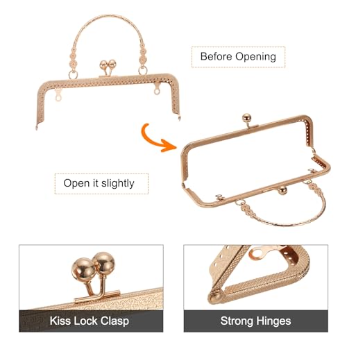 uxcell 2 Pcs Metal Purse Frame, 20cm/7.1" Retro Rectangle Kiss Lock Clasp Frame Embossed for Purse Making, Handled Bag, Coin Bag Clutch Bag, Frame Hardware Replacements (Light Gold) - color: Light Gold, size: 7.9"