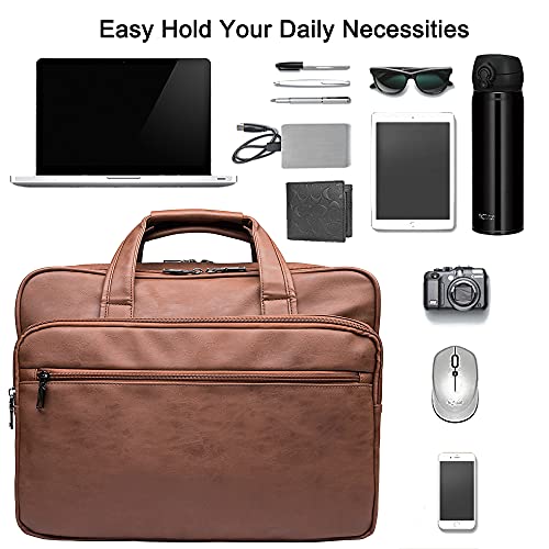 seyfocnia Leather Laptop Bag, Men's 15.6 Inche 17.3 Inche Messenger Briefcase Business Satchel Computer Handbag Shoulder Bag - color: [H]brown, size: 15.6 inch