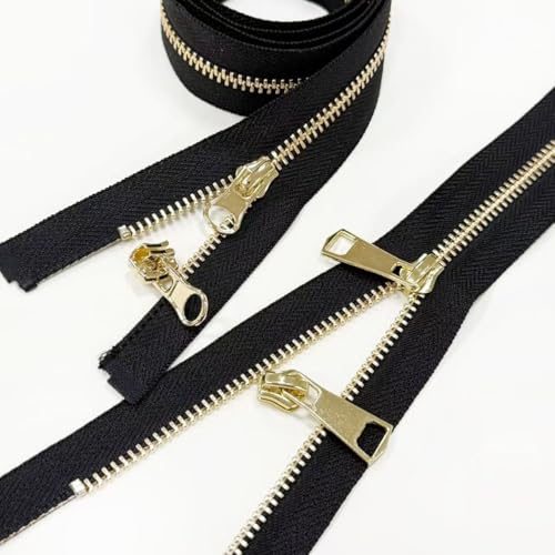 #5 Heavy Duty Metal Zipper 5 Pieces 1 Yard Long Each(Black/Gold Teeth) | 10 sliders, 20 top stops, pre-cut 1 yard each, for bags, pillows, jackets, DIY crafts, home decor - color: Black/Gold Teeth