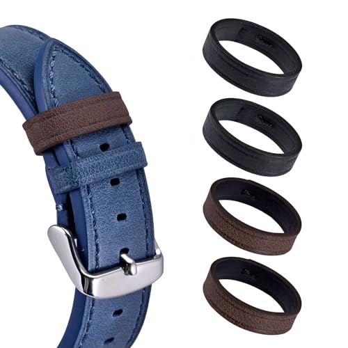 ANNEFIT Watch Bands Keeper, 4PCS Leather Watch Straps Replacement Loops 18mm 20mm 22mm - color: Black+Dark Brown, size: For 22mm Watch Strap
