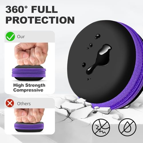 Round Earbud Case Portable EVA Carrying Case Storage Bag Cell Phone Accessories Organizer with Carabiner for Earphone, Earbud, Earpieces, SD Memory Card, Camera Chips, Purple - color: C2-Round Purple