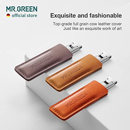 MR.GREEN Ultra Thin Nail Clippers German Precision Manufacturing Technology Nail Cutters with Cow Leather Cover Superior Texture (Light Brown) - color: Light Grey