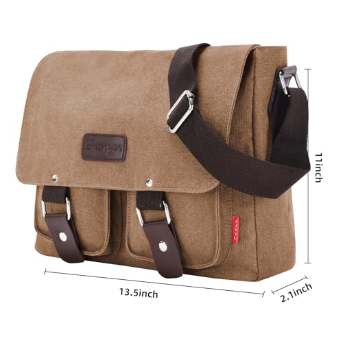 Messenger Bag for men Laptop Bag UnisexRetro Canvas Bag14-15.6 inches Casual single shoulder bag For Work College Travel - color: S-brown