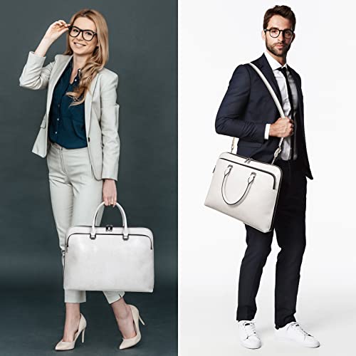 Blofinche Laptop Messenger shoulder bag: Genuine Leather work Briefcase 13.3 15.6 inch designer Satchel handbag - color: Beige, size: 13.3 inch