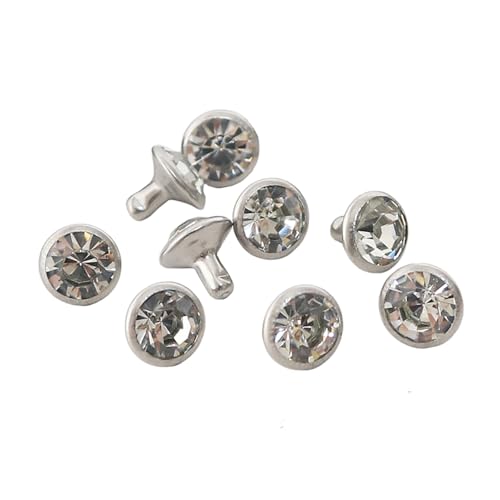 100 Sets Cz Colorful Crystal Rivets Silver Color Spots Studs Double Cap for DIY Leather-Craft (Clear White, 8MM) - color: Clear White, size: 8MM