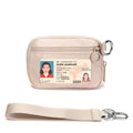Keychain Wallet for Women with Clear ID Window, Coin Pouch and Wrist Strap | Quick-Access Design with Front Zip Pocket, 3 Card Slots, Inner Mesh Pocket and Lipstick Holder - color: Light Beige