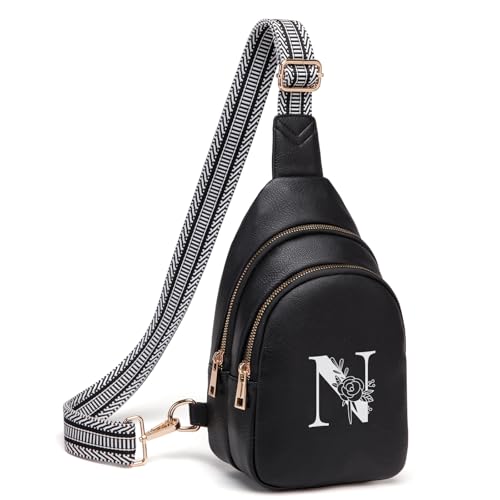 Viverte Crossbody Bags for Women Initial Sling Bag Cross Body Fanny Packs Personalized Gifts for Mom Women Wife - color: Black, style: N