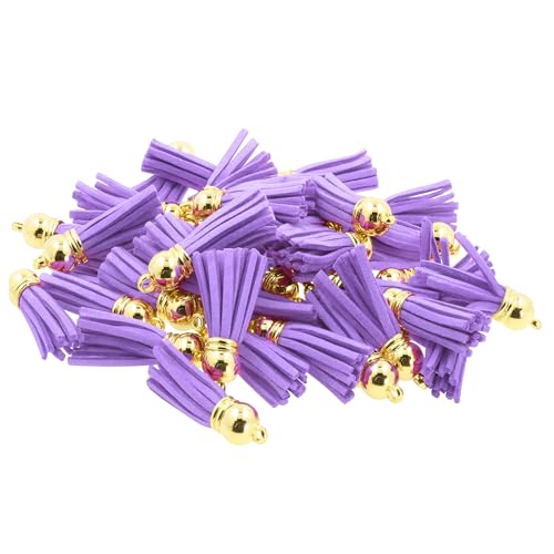 Mandala Crafts Gold Cap Light Purple Faux Suede Leather Tassels, 100 PCs - color: Gold Cap Light Purple Suede