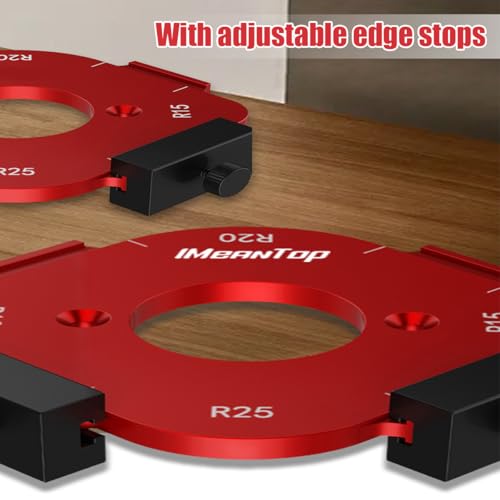 Router Corner Radius Template with 2 Trim Bit Aluminum Alloy Radius Jig Router Templates for Woodworking Router Corner Jig R10/R15/R20/R25/R30/R35/R40/R50 Use with Router Table - color: Red & 2 Trim Bit