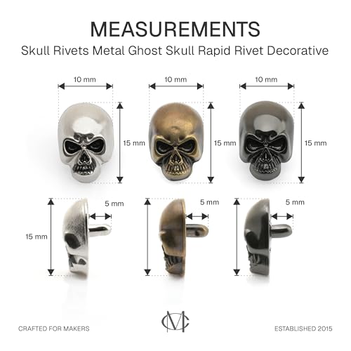 CRAFTMEMORE Skull Rivets Metal Ghost Skull Rapid Rivet Decorative Stud Punk Buttons for Bracelets Bags Belts Shoes Leathercraft Pack of 10 SK02 (Gunmetal) - color: Gunmetal