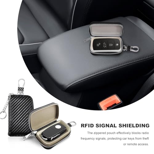 Sun Walker Faraday Bag for Car Keys, Anti-Theft Carbon Fiber Key Fob Protector Box with Zipper, Portable RFID Signal Blocking Bag Key Fob Holder for Men Women, Car Accessories