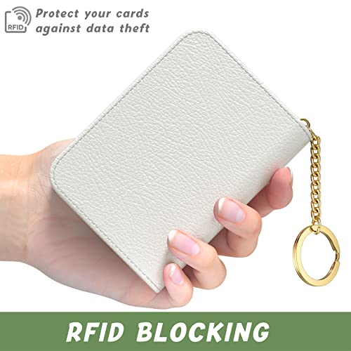 Credit Card Holder for Women, Small RFID Wallet Slim Leather Card Case - color: A-White, size: Keychain