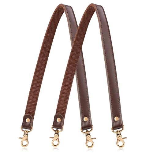 Allzedream Genuine Leather Purse Strap Sewing Canvas Replacement Handbag Shoulder Bag 2 Pcs - color: Coffee, Gold Hardware