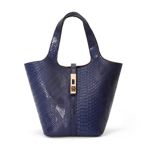 Tote Bag for Women Top Handle Handbag Satchel Bag for Women Vegan Leather Lock Design Bucket Purse for Work Evening - color: E