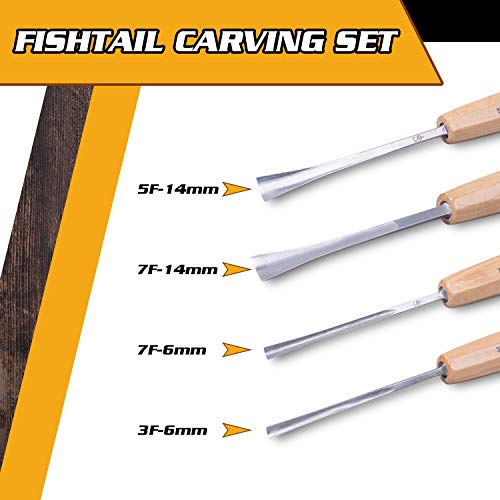 4-pc Wood Chisel Set, Fishtail Gouges, Sharpened | Professionally hand sharpened, detail carving chisels for beginners, sculpture and relief carving, tutorials included - color: Professionally Sharpened 4 Piece Fishtail Set