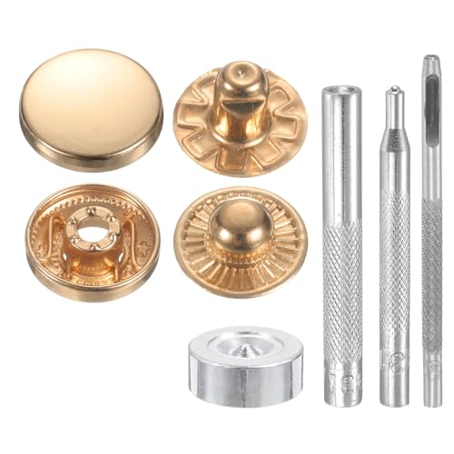 HARFINGTON 24Set Leather Snaps Fasteners Kit 15mm Dia Brass Press-Stud Cap Button 2.76" Length Metal Snap Buttons with 4 Install Tools for Coat Bag Leather Marine Boat Canvas, Gold - color: Gold, size: 15mm