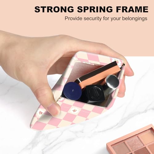 2Pcs PU Leather Small Squeeze Coin Purse Pouch Mini coin Bag Unique And Cute Wallet Cosmetic Bags Change Bag For Women Girls Men （Black and pink checkered1 - color: Black and pink checkered1
