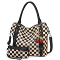 Checkered Tote Bag Large Checkered Purses for Women Plaid Hobo Shoulder Bag Multiple Pockets Tote Handbags - color: C02-black With Cherry