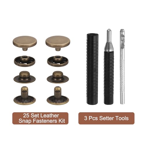 HARFINGTON 25 Set Leather Snap Fasteners Kit 12.5mm Metal Snap Button Press Studs Leather Rivets Snaps with 3 Setter Tools for Clothes Jackets Jeans Wears Bags, Bronze - color: Bronze, size: 12.5mm