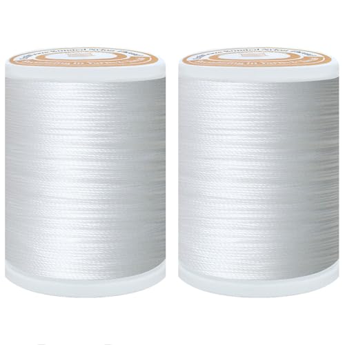 Bonded Nylon Thread Heavy Duty Sewing Thread Size #40 Tex75 Threads for Sewing Leather, Canvas, Shoes, Outdoor Upholstery Threads 2-Pack (350Yards Each)(White) - color: White