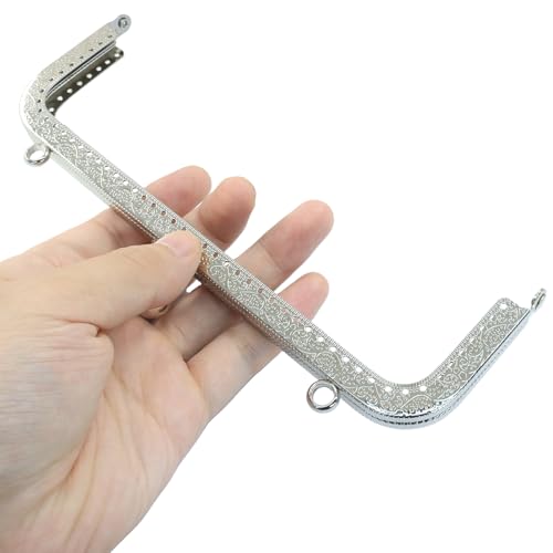 Zorveiio 2 Pcs 20cm Silver Metal Kiss Clasp Purse Frame Lock | 7.9" Arch Square Frame, For Bag Making, DIY Sewing Craft, Wallets & Handles Bags - color: Silver-2PCS, size: 20cm