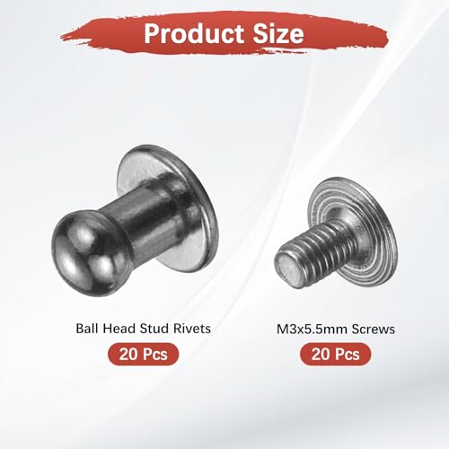 TIXIPEM 5mm Ball Head Stud Rivets Screw Back [20Pcs] - Metal Round Head Button Nipple Rivet Use for Bag & Belt & Handbag & Leather Craft & DIY Decoration - [Dark Silver] - color: Dark Silver, size: 5mm