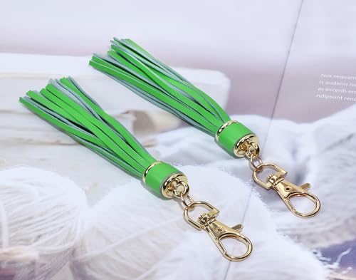 PENTA ANGEL 2Pcs 5.9'' Large PU Leather Tassel with Lobster Swivel Keychain Pendant for Handbag Backpack Jewelry Making (Green) - color: Green
