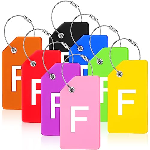 Sweetude 8 Pcs Luggage Tags Silicone Steel Loop, Letter F, Colorful - size: Letter F, style: Colorful
