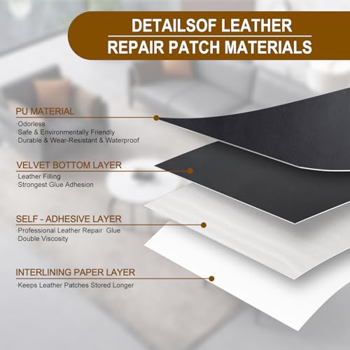 Leather Patches for Furniture,Self Adhesive Leather Repair Patch,Leather Patch Tape kit for Couch,Car Seat,Motorcycle seat,Loveseat - color: Black, size: 17"x 30"(Fine-Grained)