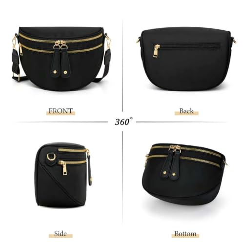 KKXIU Crossbody Bags for Women Nylon Travel Fanny Packs | Large Bum Bag | Spacious Trendy Shoulder Purse - color: Large-Black