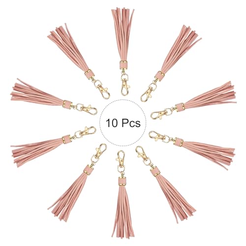 uxcell 10pcs PU Leather Tassels, 6 Inch Keychain Tassel Charm Tassel Purse Charm with Lobster Swivel for Jewelry Making, Handbag, DIY Crafts, Phone Straps (Dark Pink) - color: Dark Pink