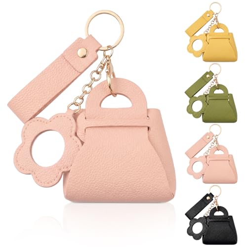 Liliaafar 4 Pcs Mini Backpack Keychain Mini Coin Purses for Women Cute PU Leather Makeup Bag with Keychain, Multi Pocket Card Holder Cable Organizer Giftable Zipper Pouch (Cute Mirror) - style: Cute Mirror