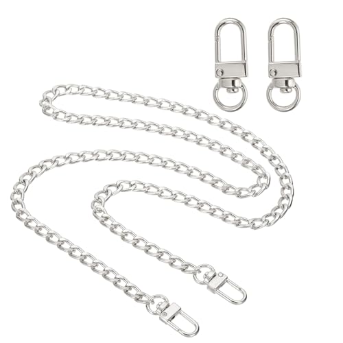 uxcell 35.4" Flat Purse Chain Strap, Silver Shoulder Straps Chains Metal Handbag Replacement Belt with 2 Pcs Metal Lobster Swivel Trigger Clips Style1 for Cross Body Wallet Bag - color: Silver, size: 35.4"