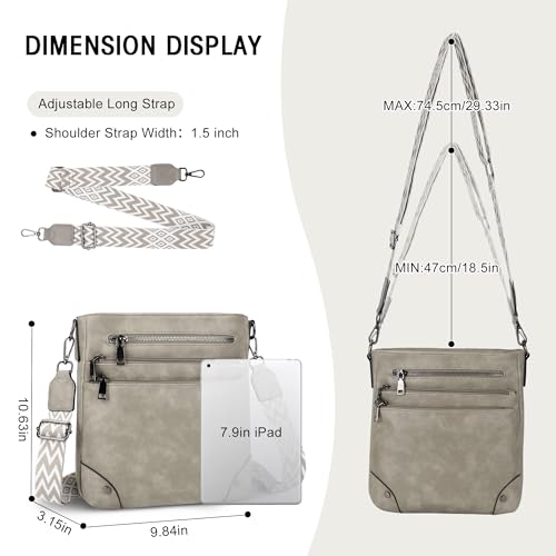 TANTOMI Crossbody Bag for Women PU Leather Travel Purse | Trendy Women's Shoulder Handbags, Comfort Adjustable Wide Strap, Water-Resistant, Multi Pockets for Daily Use & Travel - color: Gray