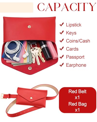 Eurzom PU Leather Waist Belt Bag for Women Adjustable Stylish Waist Pouch Equestrian Belt Bag for Daily Y2k Accessory (Red) - color: Red