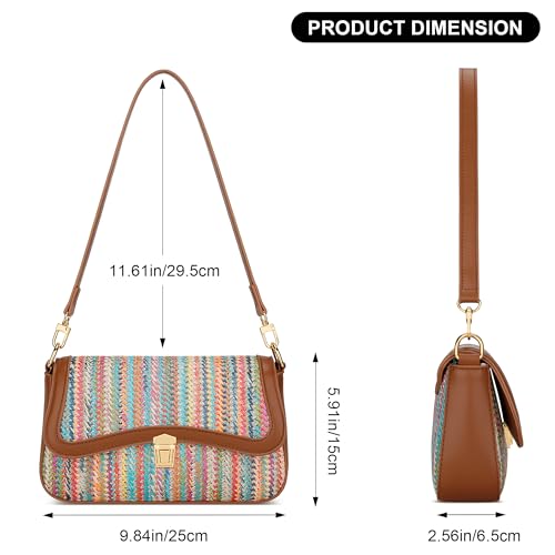 KKXIU Small Shoulder Bag for Women Cute Hobo Handbags Mini Clutch Purses | Classic Trendy Retro Underarm Crossbody Bag with Detachable Straps, Zipper Closure - color: Straw Weave-colorful