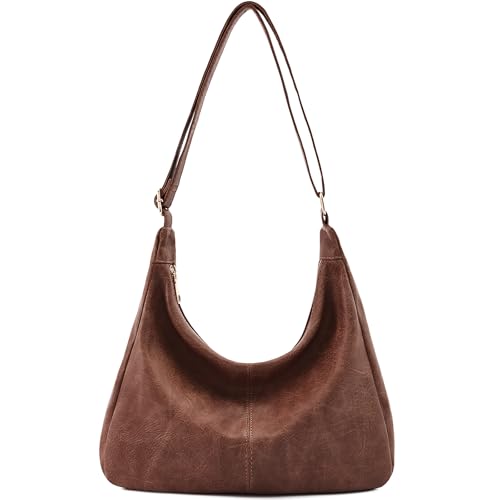 Hobo Bags for Women Foldable Shoulder Handbag CrossBody Purse | Adjustable Strap, 6 organized pockets, Crescent Tote Bag, Cute Slouchy Underarm Bag, Fits 12.9" iPad Pro - color: Brown