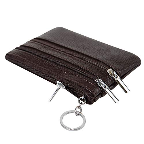 Women Genuine Leather Coin Purse Small Keychain Change Wallet - color: Coffee, size: One Size