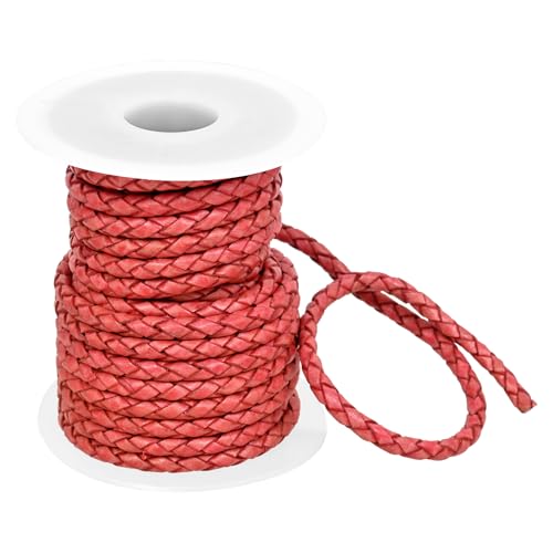 GENIQUE Real/Genuine Round Braided Leather Cord String Rope Folded, Leather Rope for Crafts, Jewelry Making, Necklace, Bracelets (Cyclaman Distressed, 3mm) - color: Cyclaman Distressed, size: 3mm