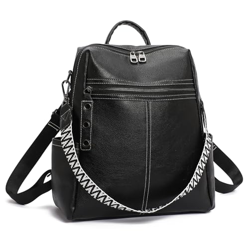 GAEKEAO Backpack Purse for Women PU Leather Travel Backpack Purses Fashion Designer Ladies Anti-theft Shoulder Bags Black - color: Black