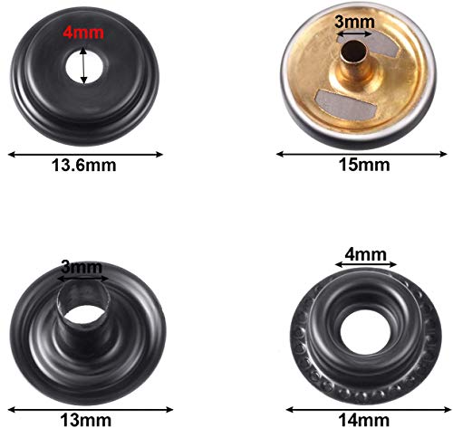 220 Pieces Metal Snap Fastener Kit, BetterJonny 15mm Copper Heavy Duty Snap Button Press Stud Cap with 3 Setting Tools for Marine Boat Canvas Bag Leather DIY Craft Black