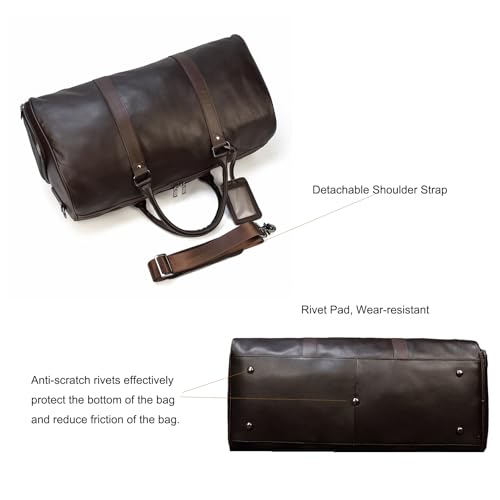 Leather Travel Bag Large Capacity Luggage Duffel Bag with Shoe Compartment, Men Women Weekend Shoulder Handbag for Holiday Business Trip (55cm-Brown) - color: 55cm-Brown