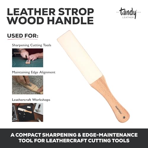 Tandy Leather Craftool Leather Strop - with Wood Handle for Knife Sharpening and Edge Alignment - Dual Sided Polishing Surface for Maintaining Blade Edge