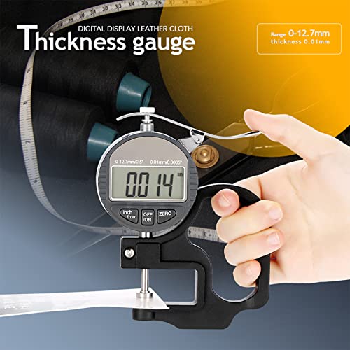 Hilitand Digital Thickness Gauge for Paper Leather Cloth Wire Measuring Tool 0-12.7mm Measuring Range 12.5 x 10cm