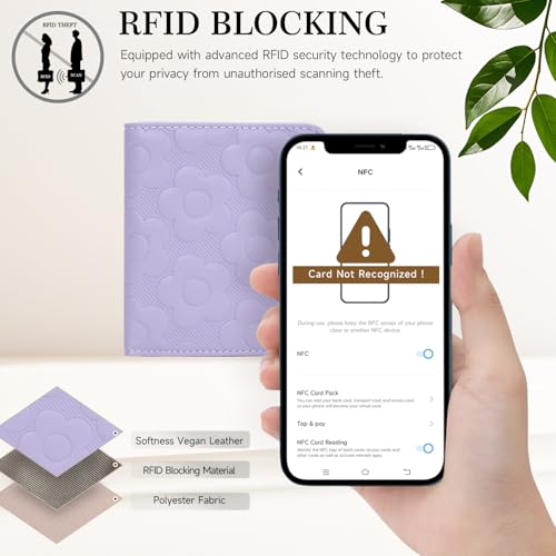 Small Wallet Women Slim RFID Leather Bifold Wallet Embossed Design | Compact design with ID window, card slots, and zipper coin pocket, ideal for daily travel, shopping, and gifts - color: 08-Lavender
