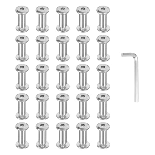 PATIKIL M4x4mm Hex Chicago Screws 5x12mm, 20Pcs 304 Stainless Steel Metric Hex Drive Socket Cap Binding Post Screw Posts for Scrapbook Leather Belt Album Furniture Repair, Silver - size: M4x4mm, 5x12mm