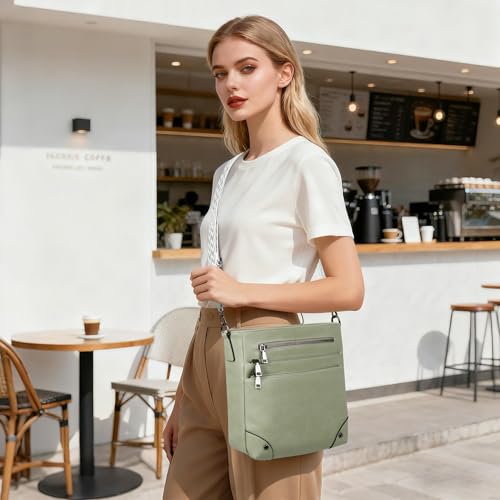 TANTOMI Crossbody Bag for Women PU Leather Travel Purse | Trendy Women's Shoulder Handbags, Comfort Adjustable Wide Strap, Water-Resistant, Multi Pockets for Daily Use & Travel - color: Light Green